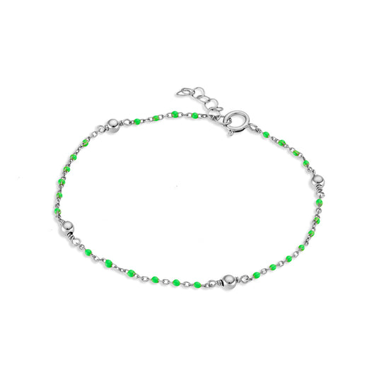 Sterling silver beaded bracelet with light green details
