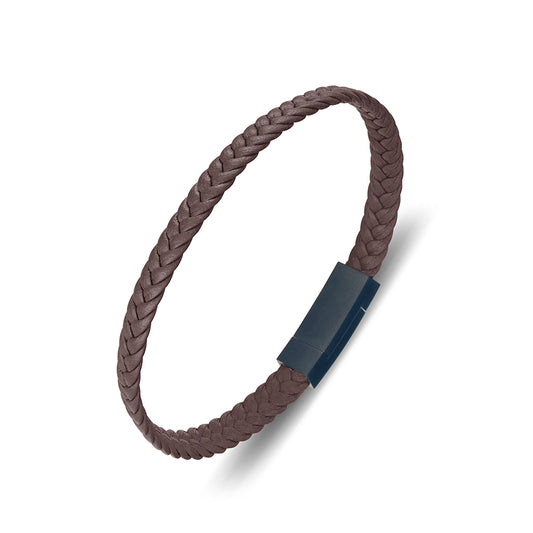 Blaze stainless steel men’s brown leather bangle