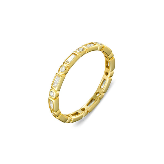 Sterling silver and ring with inset baguette and circle CZ