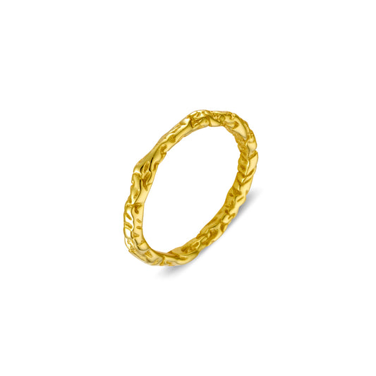 Sterling silver gold plated rounded band ring with beaten finish