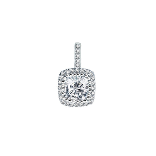 Sterling silver cushion cut CZ with halo set pendant