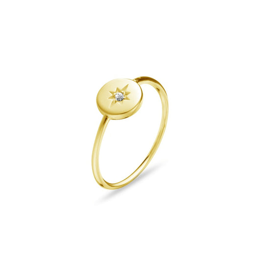 Sterling silver disc ring with CZ North Star