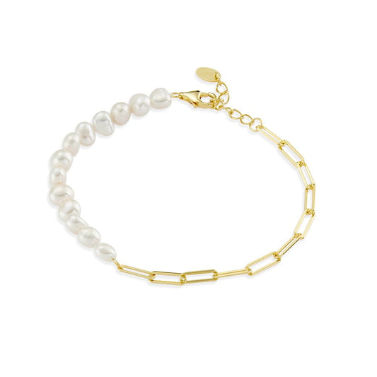 Sterling silver paperclip link and freshwater pearl bracelet