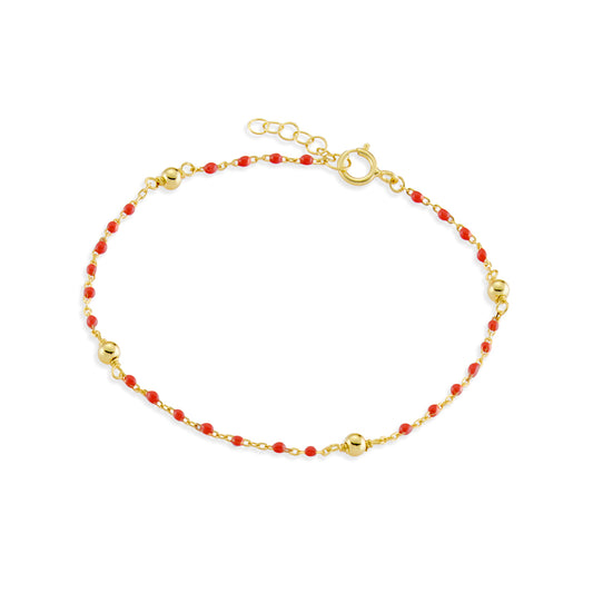 Sterling silver beaded bracelet with red details
