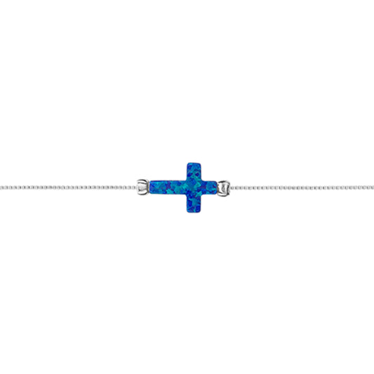 Sterling silver rolo chain bracelet with opalite cross