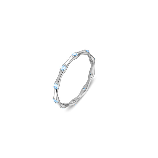 Sterling silver abstract shape band ring with light blue CZ details
