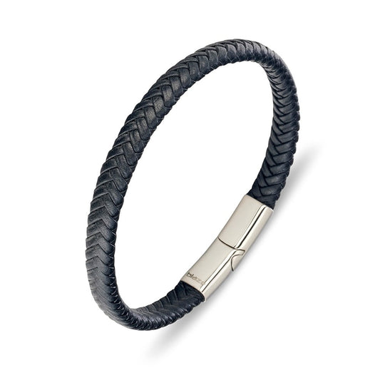 Blaze stainless steel men’s black leather braid bangle