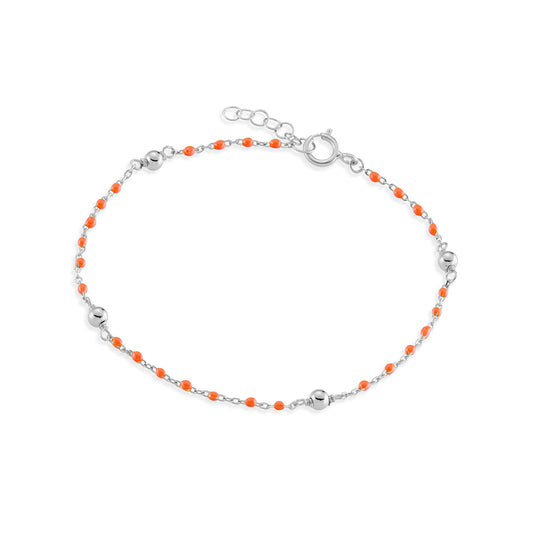 Sterling silver beaded bracelet with coral details