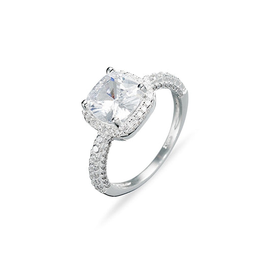 Sterling silver princess cut CZ stone with halo ring