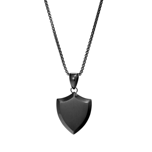 Blaze stainless steel men’s shield pendant necklace with box chain