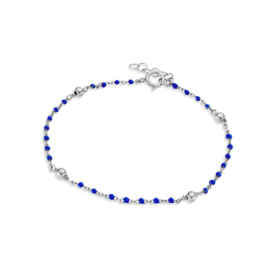 Sterling silver beaded bracelet with dark blue details