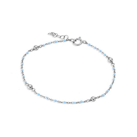 Sterling silver beaded bracelet with light blue details