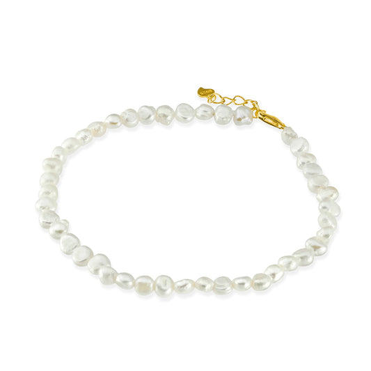 Freshwater baroque flat pearl bracelet with sterling silver clasp and extension