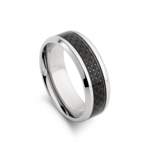 Blaze stainless steel men’s ring with carbon fibre