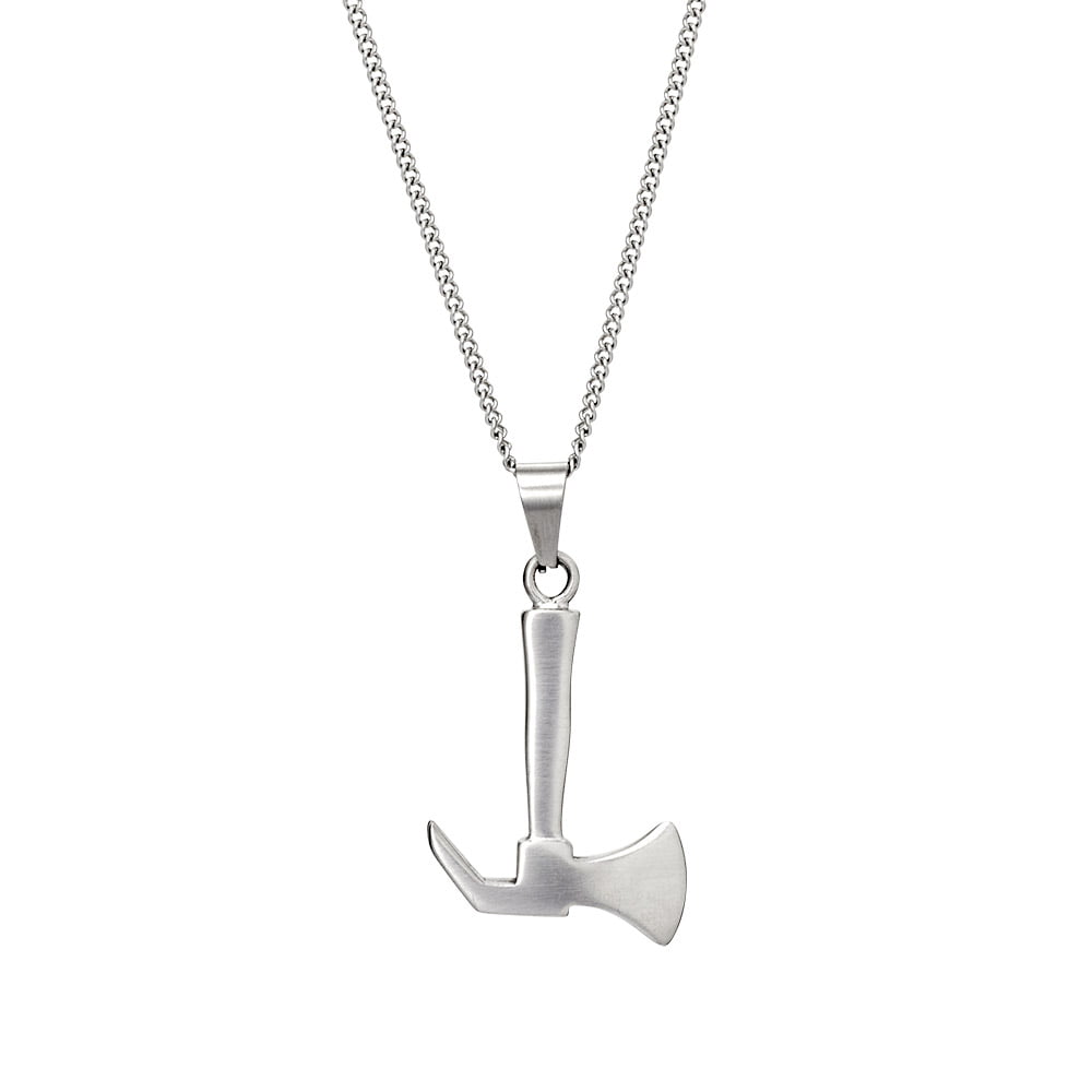 Blaze stainless steel men’s axe pendant necklace with curb chain