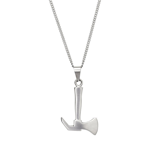 Blaze stainless steel men’s axe pendant necklace with curb chain