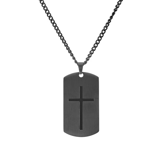 Blaze men’s stainless steel matte and shiny black cross pendant necklace