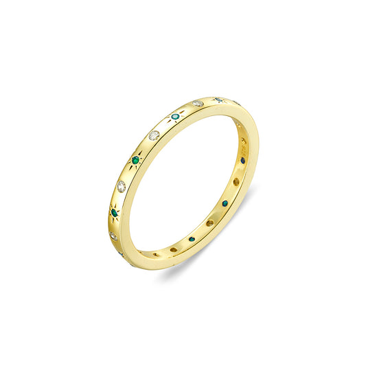 Sterling silver 14k gold plated emerald CZ star fine band ring