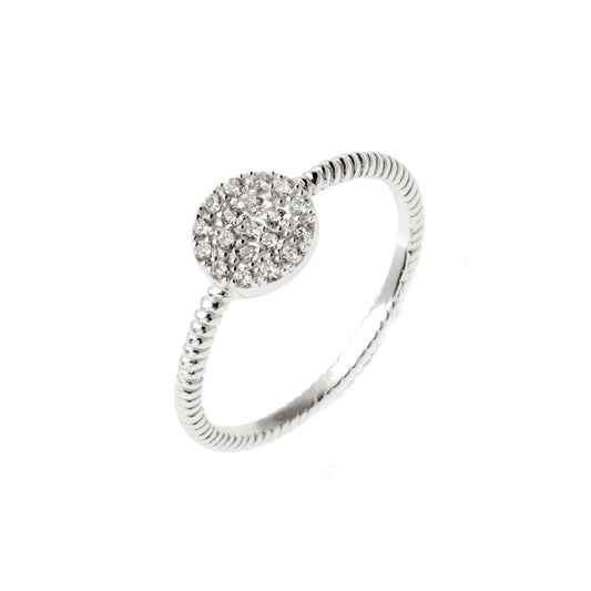 Sterling silver twist band CZ cluster disc ring