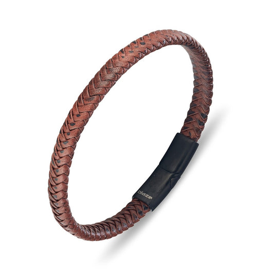 Blaze stainless steel men’s leather braid bangle