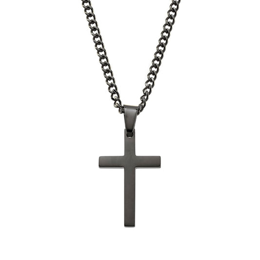 Blaze stainless steel men’s cross pendant necklace with 3MM curb chain