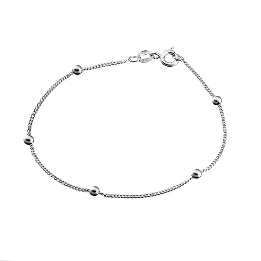Sterling Silver fine curb bracelet with bead detail