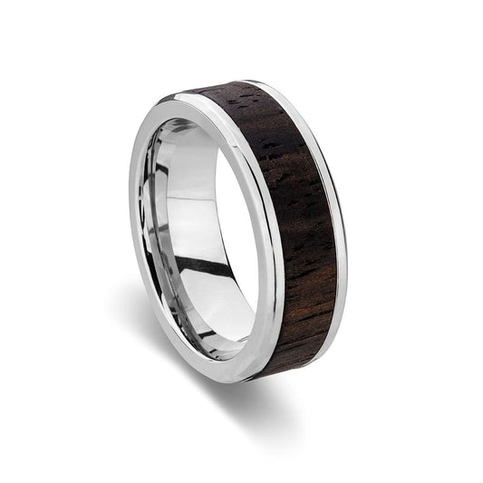 Blaze Ore Stainless Steel men’s wood ring with steel edging