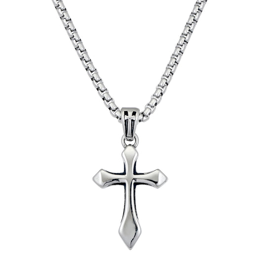 Blaze stainless steel cross necklace on rounded box chain