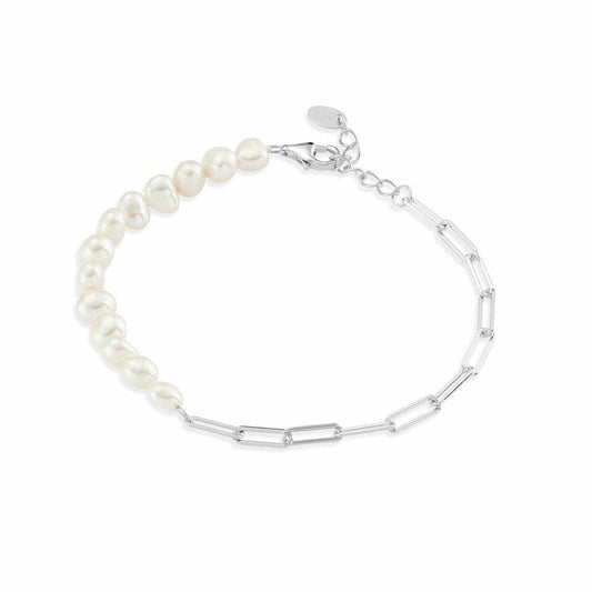Sterling silver paperclip link and freshwater pearl bracelet
