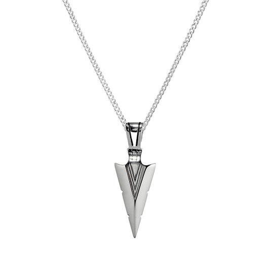 Blaze stainless steel men’s spearhead necklace with curb chain