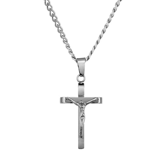 Blaze stainless steel crucifix necklace on curb link chain