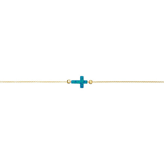 Sterling silver gold plated rolo chain bracelet with opalite cross