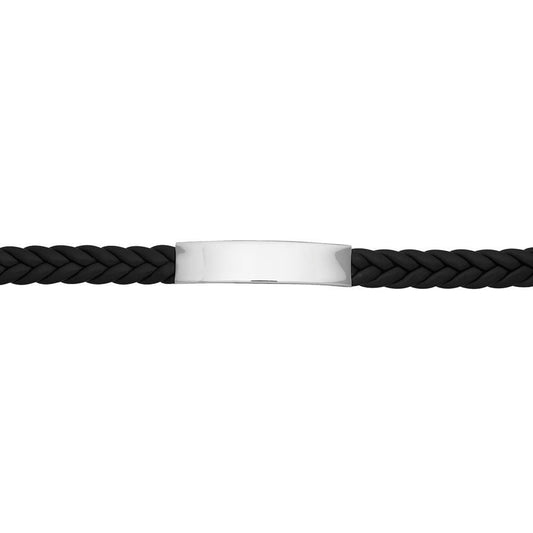 Blaze stainless steel men’s I.D. bracelet with black leather cord