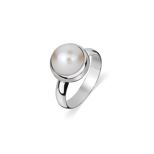 Sterling silver basket set pearl ring