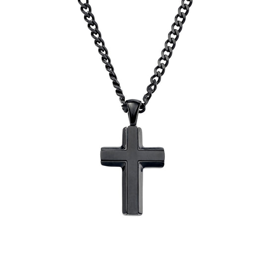 Blaze stainless steel men’s shiny and matte finish cross pendant necklace