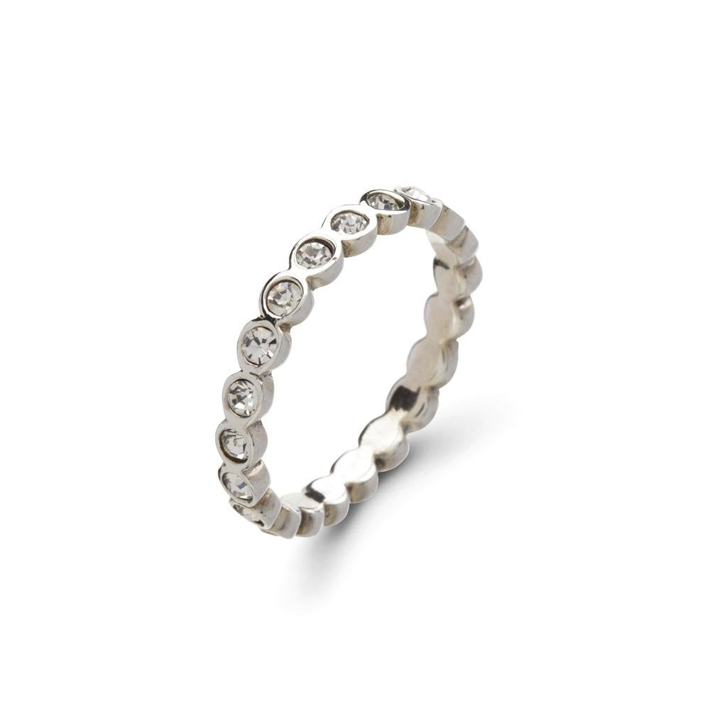 Sterling silver polished finish thin multi bezel set CZ ring