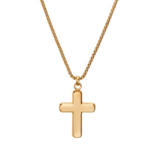 Blaze stainless steel men’s plated round edged cross pendant necklace