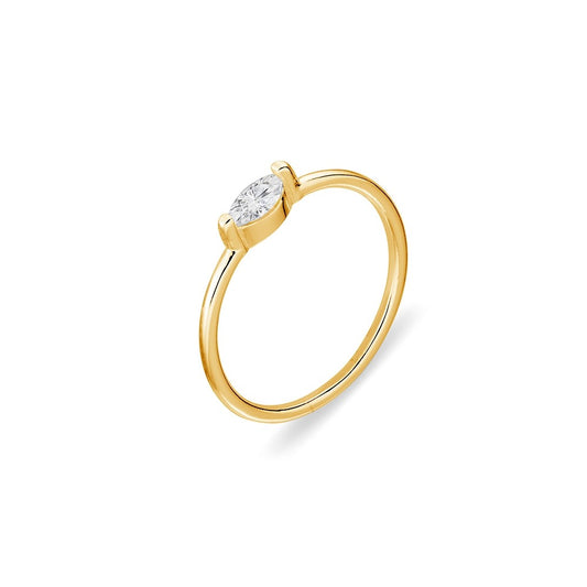 Sterling silver gold plated thin band ring with marquise CZ
