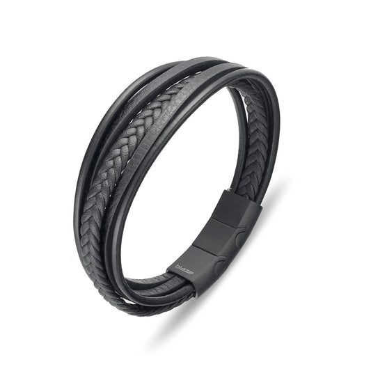 Blaze stainless steel men’s leather bangle including braided strap