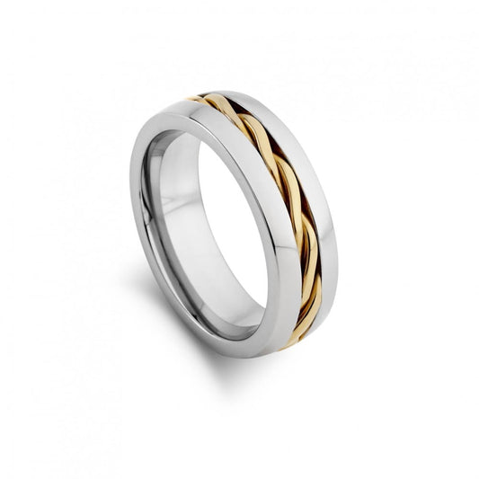 Blaze stainless steel men’s polished ring with gold details