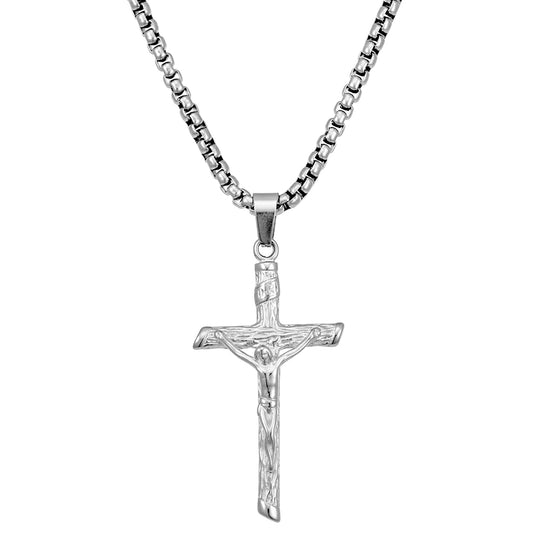 Blaze stainless steel necklace with crucifix on box chain