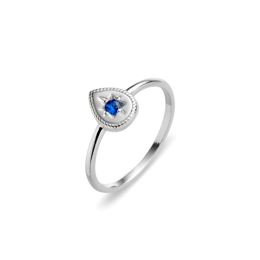 Sterling silver ring with teardrop ring with sapphire CZ
