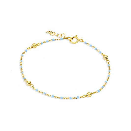 Sterling silver beaded bracelet with light blue details