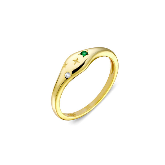 Sterling silver gold plated signet ring with emerald CZ