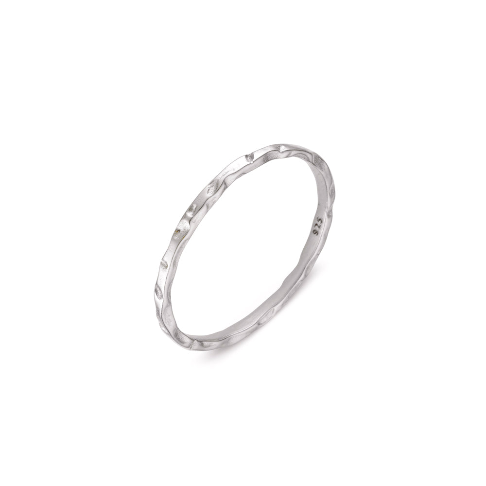 Sterling silver rounded thin band ring with beaten finish