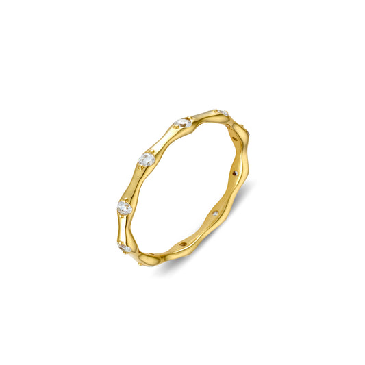 Sterling silver abstract shape band ring with CZ details