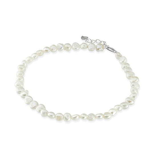 Freshwater baroque flat pearl bracelet with sterling silver clasp and extension