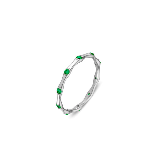 Sterling silver abstract shape band ring with emerald CZ details