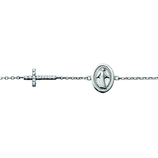 Sterling Silver Medal and Cross Bracelet